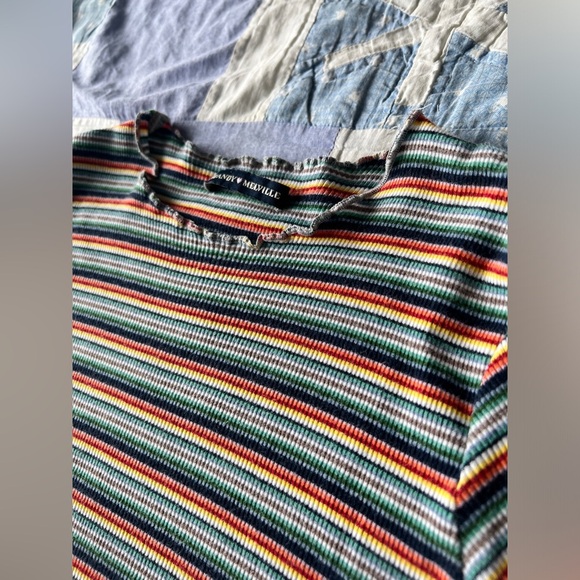 Brandy Melville Womens Striped Cute Girlie Baby Tee Multicoloured Ruffle Small - Picture 3 of 8